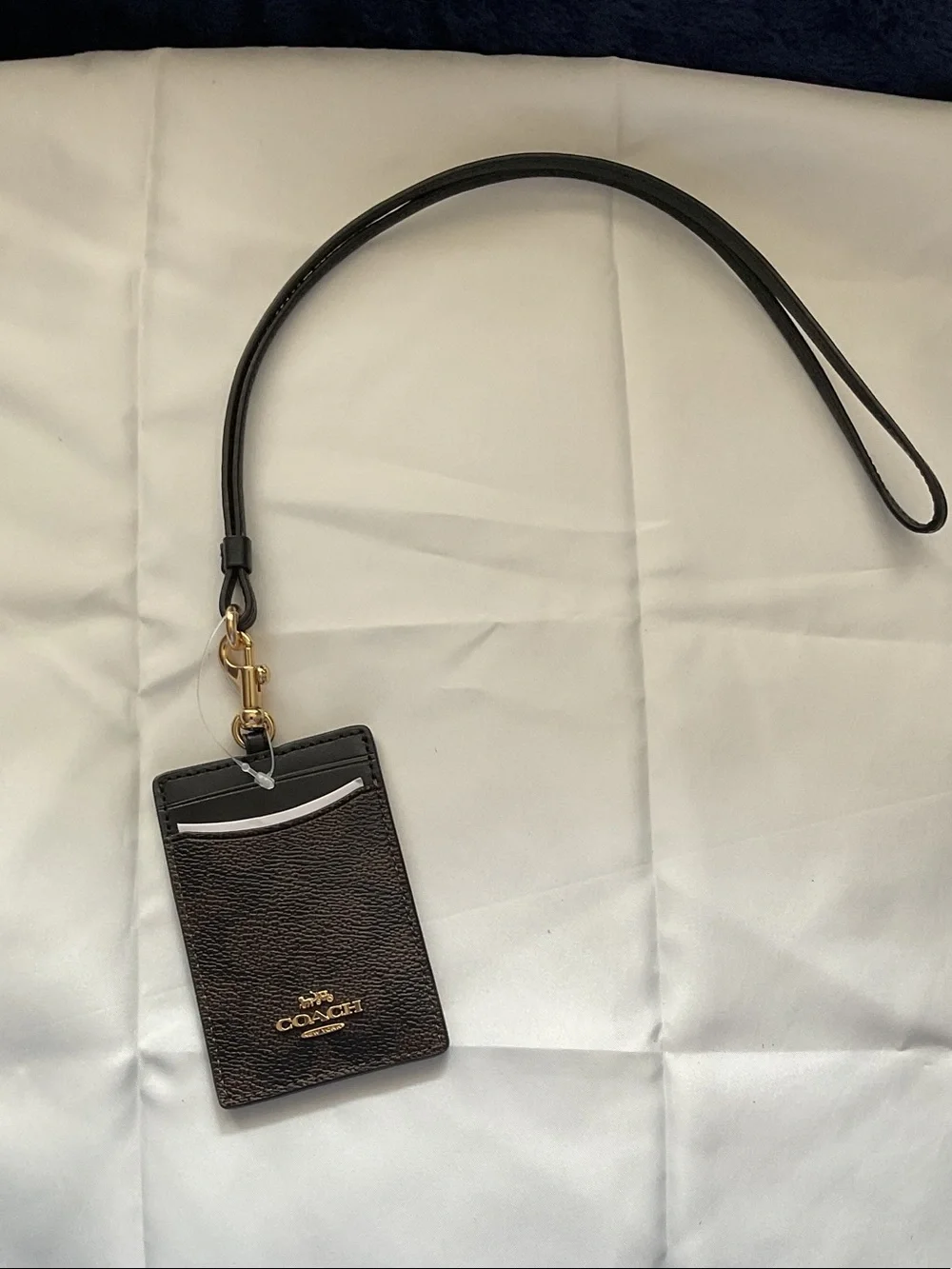 Coach Black and Gold Leather Lanyard Card Case